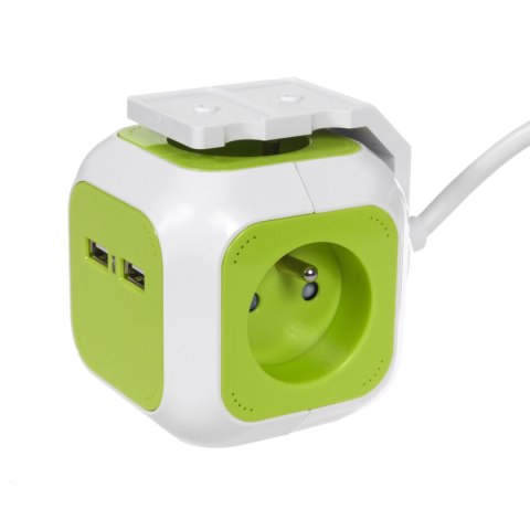 MAGICCUBE POCZWÓRNE GNIAZDKO PRĄDOWE GREENBLUE, 2 WEJŚCIA USB, 1,4M, GB118 MAGICCUBE POCZWÓRNE GNIAZDKO PRĄDOWE GREENBLUE, 2 WEJŚCIA USB, 1,4M, GB118