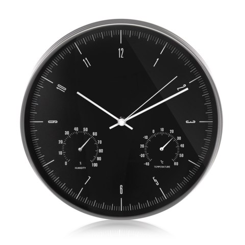 ZEGAR ŚCIENNY SREBRNY 12'' 30CM Z TERMOMETREM I HIGROMETREM CE60 S ZEGAR ŚCIENNY SREBRNY 12'' 30CM Z TERMOMETREM I HIGROMETREM CE60 S