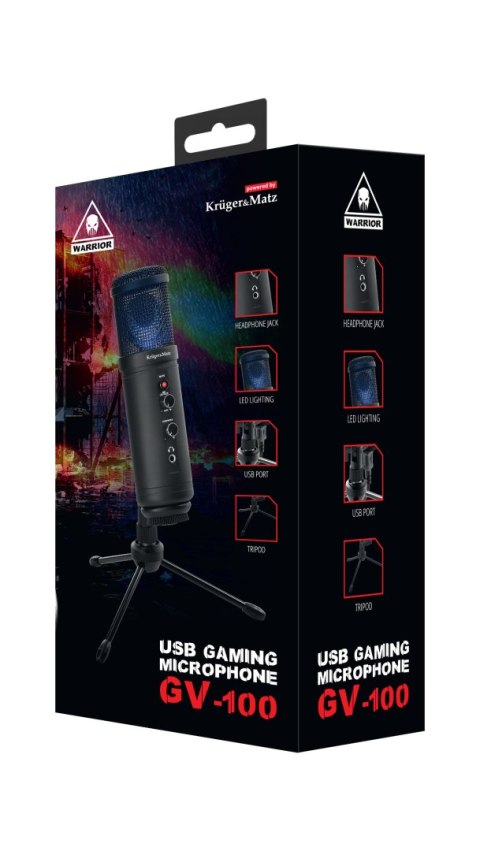 MIKROFON GAMINGOWY / VLOGEROWY NA USB KRUGER&MATZ WARRIOR GV-100 MIKROFON GAMINGOWY / VLOGEROWY NA USB KRUGER&MATZ WARRIOR GV-100