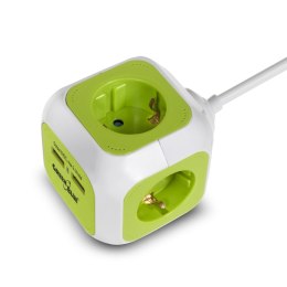 MAGICCUBE  POCZWÓRNE GNIAZDKO  PRĄDOWE, 2 WEJŚCIA USB 1,4M GREENBLUE GB118G WERSJA NIEMIECKA