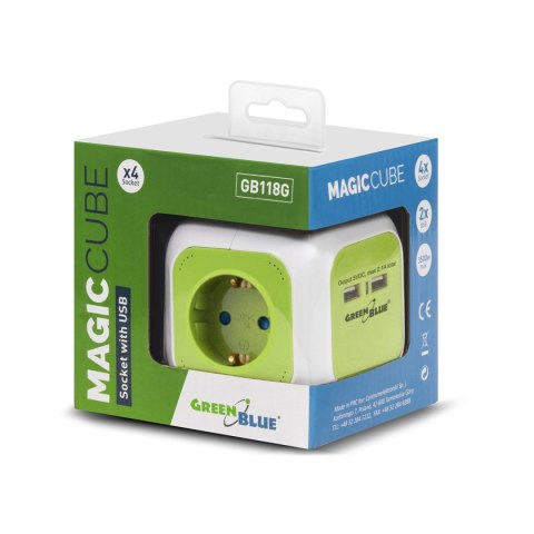 MAGICCUBE POCZWÓRNE GNIAZDKO PRĄDOWE, 2 WEJŚCIA USB 1,4M GREENBLUE GB118G WERSJA NIEMIECKA MAGICCUBE POCZWÓRNE GNIAZDKO PRĄDOWE, 2 WEJŚCIA USB 1,4M GREENBLUE GB118G WERSJA NIEMIECKA