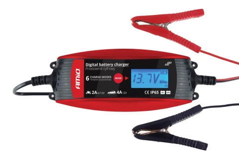 PROSTOWNIK CYFROWY ŁADOWARKA DO AKUMULATORA 6V 12V - 2A 4A - DVL DBC AMIO-02088