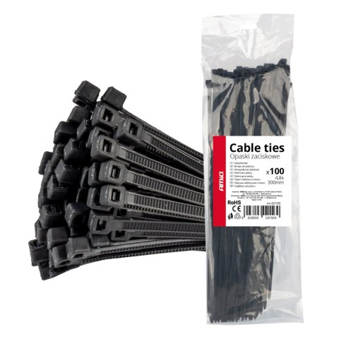 TAŚMY O PASKI ZACISKOWE KABLOWE CZARNE 4,8x300MM - 100 SZT. AMIO-02156 TAŚMY O PASKI ZACISKOWE KABLOWE CZARNE 4,8x300MM - 100 SZT. AMIO-02156