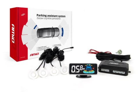 ZESTAW CZUJNIKÓW PARKOWANIA CZUJNIKI COFANIA LED GRAF 4 SENSORY BIAŁE AMIO-01563 ZESTAW CZUJNIKÓW PARKOWANIA CZUJNIKI COFANIA LED GRAF 4 SENSORY BIAŁE AMIO-01563