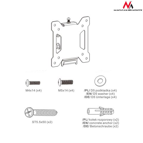 UCHWYT DO TELEWIZORA MACLEAN, MAx VESA 100x100, 13-27", 20KG, CZARNY, MC-596 UCHWYT DO TELEWIZORA MACLEAN, MAx VESA 100x100, 13-27", 20KG, CZARNY, MC-596