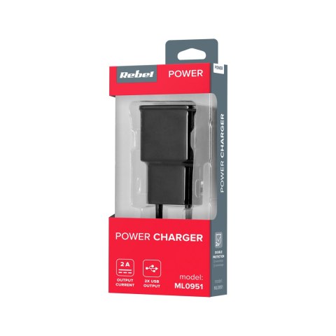 ŁADOWARKA SIECIOWA REBEL 2xUSB 2000 MA ŁADOWARKA SIECIOWA REBEL 2xUSB 2000 MA