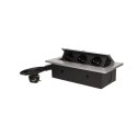 GNIAZDO MEBLOWE W PUSZCZANE W BLAT Z GRUBYM RANTEM 3x2P+Z,  PRZEWÓD 1,5M 3x1,5MM?, SREBRNE
