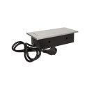 GNIAZDO MEBLOWE W PUSZCZANE W BLAT Z GRUBYM RANTEM 3x2P+Z,  PRZEWÓD 1,5M 3x1,5MM?, SREBRNE
