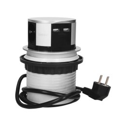 GNIAZDO MEBLOWE ?10CM WYSUWANE Z BLATU Z ŁADOWARKĄ USB I  PRZEWODEM 1,5M, 3x2P+Z, 2xUSB, WERSJA SCHUKO