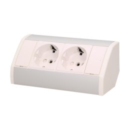 GNIAZDO MEBLOWE 2x2P+Z, SCHUKO, BIAŁO-SREBRNE