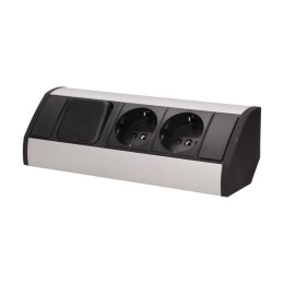 GNIAZDO MEBLOWE 2x2P+Z Z WYŁĄCZNIKIEM, SCHUKO, CZARNO-SREBRNE