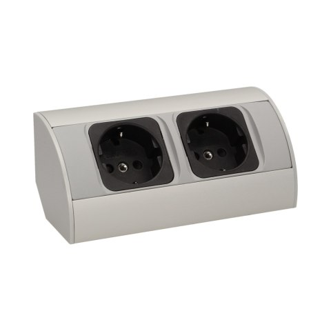 GNIAZDO MEBLOWE BEZ WYŁĄCZNIKA, 2x2P+Z, SREBRNE, WERSJA SCHUKO GNIAZDO MEBLOWE BEZ WYŁĄCZNIKA, 2x2P+Z, SREBRNE, WERSJA SCHUKO