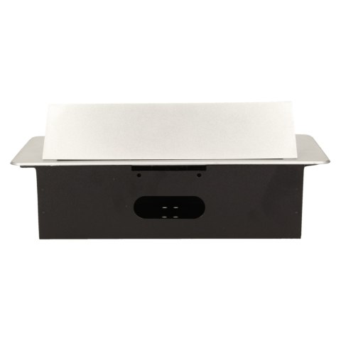 GNIAZDO MEBLOWE W PUSZCZANE W BLAT Z PŁASKIM FREZOWANYM RANTEM I ŁADOWARKĄ USB, 2x2P+Z, 2xUSB, SREBRNY GNIAZDO MEBLOWE W PUSZCZANE W BLAT Z PŁASKIM FREZOWANYM RANTEM I ŁADOWARKĄ USB, 2x2P+Z, 2xUSB, SREBRNY