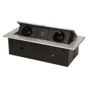 GNIAZDO MEBLOWE W PUSZCZANE W BLAT Z  PŁASKIM FREZOWANYM RANTEM I ŁADOWARKĄ USB, 2x2P+Z, 2xUSB, SREBRNY