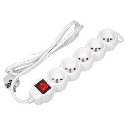 PRZEDŁUŻACZ 5-KROTNY 2P+Z, Z WYŁĄCZNIKIEM, 3M H05VV-F 3x1,0MM?, IMAx=10A, BIAŁY