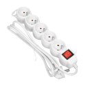 PRZEDŁUŻACZ 5-KROTNY 2P+Z, Z WYŁĄCZNIKIEM, 3M H05VV-F 3x1,0MM?, IMAx=10A, BIAŁY