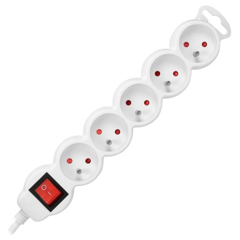 PRZEDŁUŻACZ 5-KROTNY 2P+Z, Z WYŁĄCZNIKIEM, 3M H05VV-F 3x1,0MM?, IMAx=10A, BIAŁY PRZEDŁUŻACZ 5-KROTNY 2P+Z, Z WYŁĄCZNIKIEM, 3M H05VV-F 3x1,0MM?, IMAx=10A, BIAŁY
