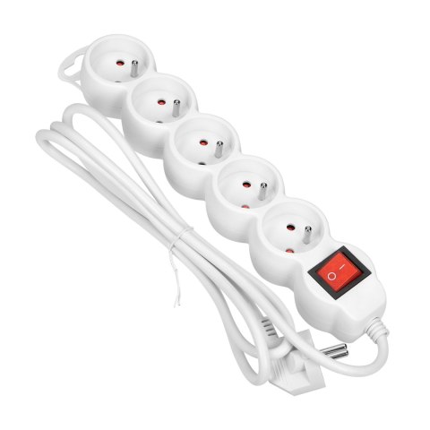 PRZEDŁUŻACZ 5-KROTNY 2P+Z, Z WYŁĄCZNIKIEM, 5M H05VV-F 3x1,0MM?, IMAx=10A, BIAŁY PRZEDŁUŻACZ 5-KROTNY 2P+Z, Z WYŁĄCZNIKIEM, 5M H05VV-F 3x1,0MM?, IMAx=10A, BIAŁY