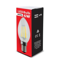 ŻARÓWKA MACLEAN, FILAMENTOWA LED E14, 6W, 230V, WW CIE PŁA BIAŁA 3000K, 806LM, RETRO EDISON OZDOBNA ŚWIECZKA C35, MCE286