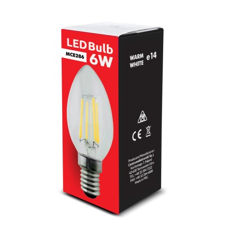 ŻARÓWKA MACLEAN, FILAMENTOWA LED E14, 6W, 230V, WW CIE PŁA BIAŁA 3000K, 806LM, RETRO EDISON OZDOBNA ŚWIECZKA C35, MCE286 ŻARÓWKA MACLEAN, FILAMENTOWA LED E14, 6W, 230V, WW CIE PŁA BIAŁA 3000K, 806LM, RETRO EDISON OZDOBNA ŚWIECZKA C35, MCE286