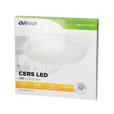 CERS LED 22W, PLAFON OŚWIETLENIOWY, 2000LM, IP54, 4000K, POLIWĘGLAN MLECZNY, BIAŁY CERS LED 22W, PLAFON OŚWIETLENIOWY, 2000LM, IP54, 4000K, POLIWĘGLAN MLECZNY, BIAŁY