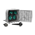 GNIAZDO OGRODOWE KAMIEŃ, 4x2P+Z, KABEL GUMOWY H07RN-F 3x1,5MM?, 3M, 2 TRYBY  PRACY: AUTOMATYCZNY (MAx.1100W)/RĘCZNY (MAx.3680W)