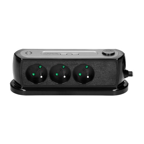 LISTWA ZASILAJĄCA NABIURKOWA Z WYŁĄCZNIKIEM 3x2P+Z, ŁADOWARKA 2xUSB 2.4A, OGRANICZNIK PRZE PIĘĆ TYP 3, KABEL H05VV-F 3x1,5, DŁUGO LISTWA ZASILAJĄCA NABIURKOWA Z WYŁĄCZNIKIEM 3x2P+Z, ŁADOWARKA 2xUSB 2.4A, OGRANICZNIK PRZE PIĘĆ TYP 3, KABEL H05VV-F 3x1,5, DŁUGO