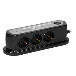 LISTWA ZASILAJĄCA NABIURKOWA Z WYŁĄCZNIKIEM 3x2P+Z(SCHUKO), ŁADOWARKA 2xUSB 2.4A, OGRANICZNIK  PRZE PIĘĆ TYP 3, KABEL H05VV-F 3x1,