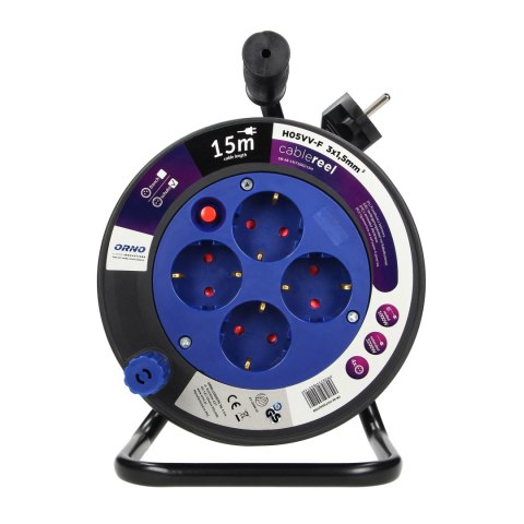 PRZEDŁUŻACZ BĘBNOWY MINI, 4 GNIAZDA 2P+Z (SCHUKO), METALOWY STOJAK, POLWINIT H05VV-F 3x1.5MM? - 15M PRZEDŁUŻACZ BĘBNOWY MINI, 4 GNIAZDA 2P+Z (SCHUKO), METALOWY STOJAK, POLWINIT H05VV-F 3x1.5MM? - 15M