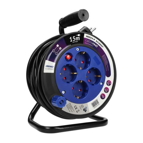 PRZEDŁUŻACZ BĘBNOWY MINI, 4 GNIAZDA 2P+Z (SCHUKO), METALOWY STOJAK, POLWINIT H05VV-F 3x1.5MM? - 15M PRZEDŁUŻACZ BĘBNOWY MINI, 4 GNIAZDA 2P+Z (SCHUKO), METALOWY STOJAK, POLWINIT H05VV-F 3x1.5MM? - 15M