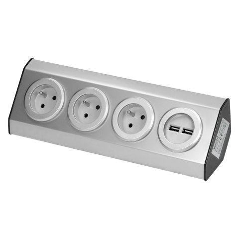 GNIAZDO MEBLOWE, KUCHENNE MONTOWANE NA RZE PY, Z ŁADOWARKĄ USB - 3x2P+Z, 2xUSB, INOX. GNIAZDO MEBLOWE, KUCHENNE MONTOWANE NA RZE PY, Z ŁADOWARKĄ USB - 3x2P+Z, 2xUSB, INOX.