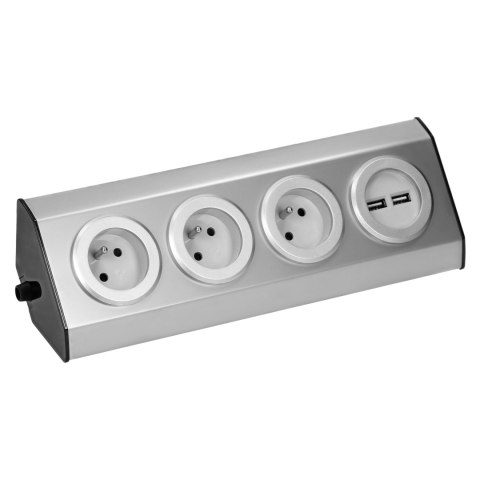 GNIAZDO MEBLOWE, KUCHENNE MONTOWANE NA RZE PY, Z ŁADOWARKĄ USB - 3x2P+Z, 2xUSB, INOX. GNIAZDO MEBLOWE, KUCHENNE MONTOWANE NA RZE PY, Z ŁADOWARKĄ USB - 3x2P+Z, 2xUSB, INOX.