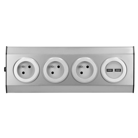 GNIAZDO MEBLOWE, KUCHENNE MONTOWANE NA RZE PY, Z ŁADOWARKĄ USB - 3x2P+Z, 2xUSB, INOX. GNIAZDO MEBLOWE, KUCHENNE MONTOWANE NA RZE PY, Z ŁADOWARKĄ USB - 3x2P+Z, 2xUSB, INOX.