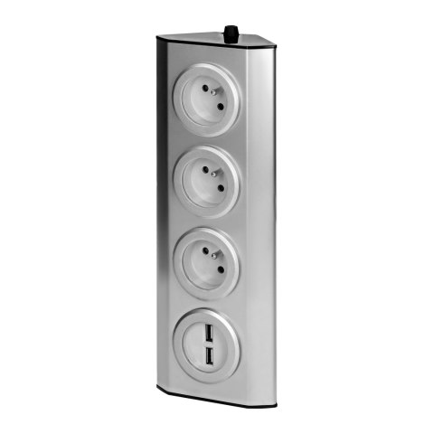 GNIAZDO MEBLOWE, KUCHENNE MONTOWANE NA RZE PY, Z ŁADOWARKĄ USB - 3x2P+Z, 2xUSB, INOX. GNIAZDO MEBLOWE, KUCHENNE MONTOWANE NA RZE PY, Z ŁADOWARKĄ USB - 3x2P+Z, 2xUSB, INOX.