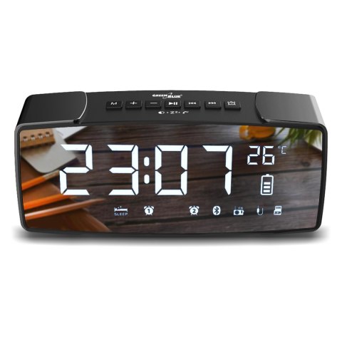 RADIOBUDZIK BLUETOOTH GREENBLUE, FM, AUx-IN, 6W, TEM PERATURA, ALARM, ZEGAR, AKUMULATOR 2200MAH, GB200 RADIOBUDZIK BLUETOOTH GREENBLUE, FM, AUx-IN, 6W, TEM PERATURA, ALARM, ZEGAR, AKUMULATOR 2200MAH, GB200