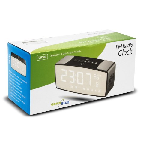 RADIOBUDZIK BLUETOOTH GREENBLUE, FM, AUx-IN, 6W, TEM PERATURA, ALARM, ZEGAR, AKUMULATOR 2200MAH, GB200 RADIOBUDZIK BLUETOOTH GREENBLUE, FM, AUx-IN, 6W, TEM PERATURA, ALARM, ZEGAR, AKUMULATOR 2200MAH, GB200