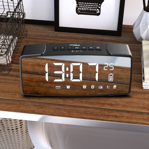 RADIOBUDZIK BLUETOOTH GREENBLUE, FM, AUx-IN, 6W, TEM PERATURA, ALARM, ZEGAR, AKUMULATOR 2200MAH, GB200 RADIOBUDZIK BLUETOOTH GREENBLUE, FM, AUx-IN, 6W, TEM PERATURA, ALARM, ZEGAR, AKUMULATOR 2200MAH, GB200