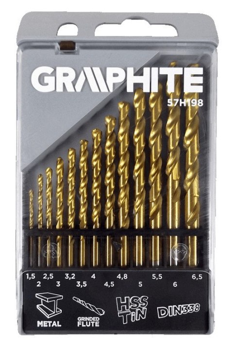 WIERTŁA DO METALU HSS-TIN 1.5-6.5 MM, ZESTAW 13 SZT. WIERTŁA DO METALU HSS-TIN 1.5-6.5 MM, ZESTAW 13 SZT.
