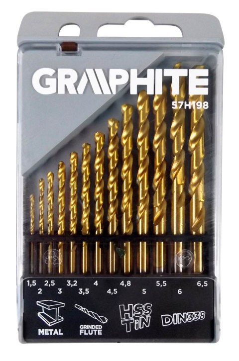 WIERTŁA DO METALU HSS-TIN 1.5-6.5 MM, ZESTAW 13 SZT. WIERTŁA DO METALU HSS-TIN 1.5-6.5 MM, ZESTAW 13 SZT.