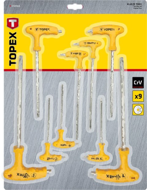 KLUCZE TORx TY PU "T" T10-T50, ZESTAW 9 SZT. KLUCZE TORx TY PU "T" T10-T50, ZESTAW 9 SZT.