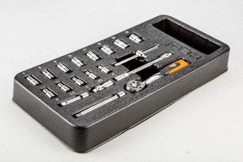 KLUCZE NASADOWE 1/4", ZESTAW 19 SZT., WKŁADKA KLUCZE NASADOWE 1/4", ZESTAW 19 SZT., WKŁADKA