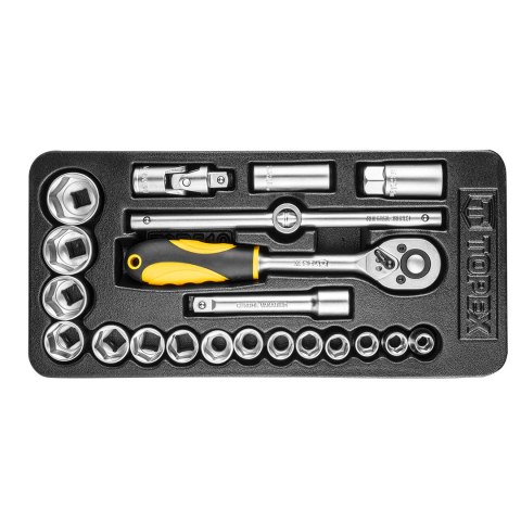 KLUCZE NASADOWE 1/2", ZESTAW 21 SZT., WKŁADKA KLUCZE NASADOWE 1/2", ZESTAW 21 SZT., WKŁADKA