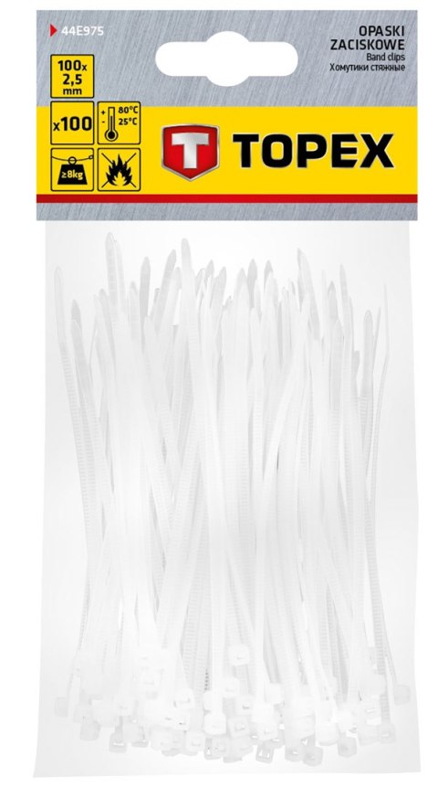 O PASKI ZACISKOWE 2.5 x 100 MM, 100 SZT., BIAŁE O PASKI ZACISKOWE 2.5 x 100 MM, 100 SZT., BIAŁE