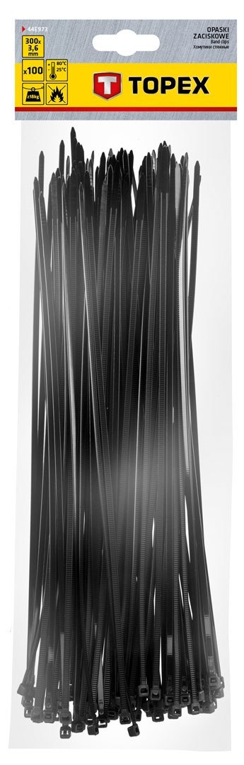 O PASKI ZACISKOWE 3.6 x 300 MM, 100 SZT., CZARNE O PASKI ZACISKOWE 3.6 x 300 MM, 100 SZT., CZARNE