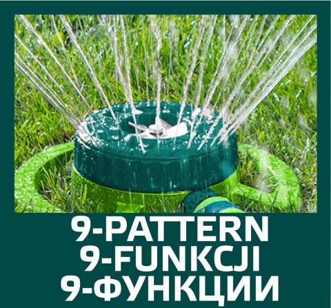 ZRASZACZ SEKTOROWY, 9- FUNKCYJNY, PLASTIKOWY Z METALOWYM SYSTEMEM ZRASZAJĄCYM ZRASZACZ SEKTOROWY, 9- FUNKCYJNY, PLASTIKOWY Z METALOWYM SYSTEMEM ZRASZAJĄCYM