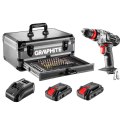 ZESTAW ENERGY+ W WALIZCE ALUMINIOWEJ: WIERTARKO WKRĘTARKA 2x18V/2.0AH, 10 MM, ZDEJMOWANY UCHWYT + 109 AKCESORIÓW