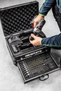 ZESTAW ENERGY+ W WALIZCE ALUMINIOWEJ: WIERTARKO WKRĘTARKA 2x18V/2.0AH, 10 MM, ZDEJMOWANY UCHWYT + 109 AKCESORIÓW