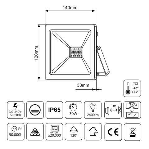 NAŚWIETLACZ LED MACLEAN, SLIM 30W, COLD WHITE (6000K), IP65, PREMIUM, MCE530 CW NAŚWIETLACZ LED MACLEAN, SLIM 30W, COLD WHITE (6000K), IP65, PREMIUM, MCE530 CW