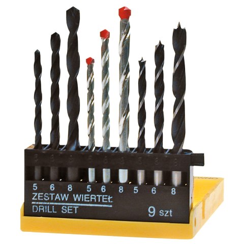 WIERTŁA RÓŻNE (METAL/BETON/DREWNO), ZESTAW 9 SZT. WIERTŁA RÓŻNE (METAL/BETON/DREWNO), ZESTAW 9 SZT.