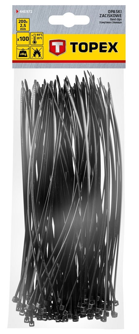 O PASKI ZACISKOWE 2.5 x 200 MM, 100 SZT., CZARNE O PASKI ZACISKOWE 2.5 x 200 MM, 100 SZT., CZARNE